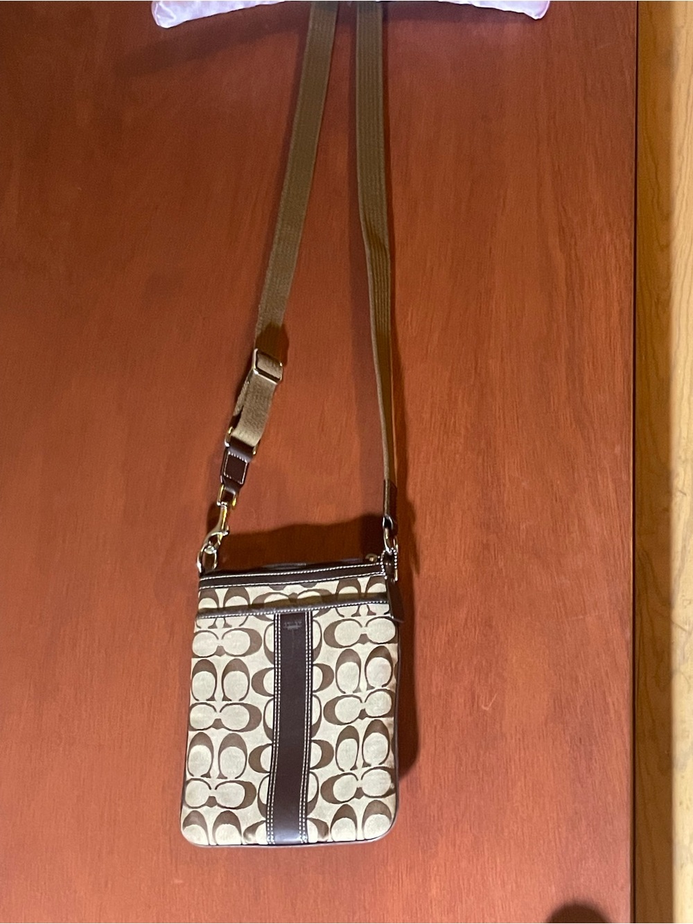 Coach Beige and Brown Signature Crossbody Bag. Like New - Picture 3 of 8